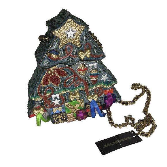 RARE Mary Frances 90's Christmas Tree Hard Shell Purse Handmade Bag Retired wTag - Picture 1 of 14